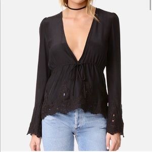 Stone Cold Fox Silk Blouse with Lace Trim